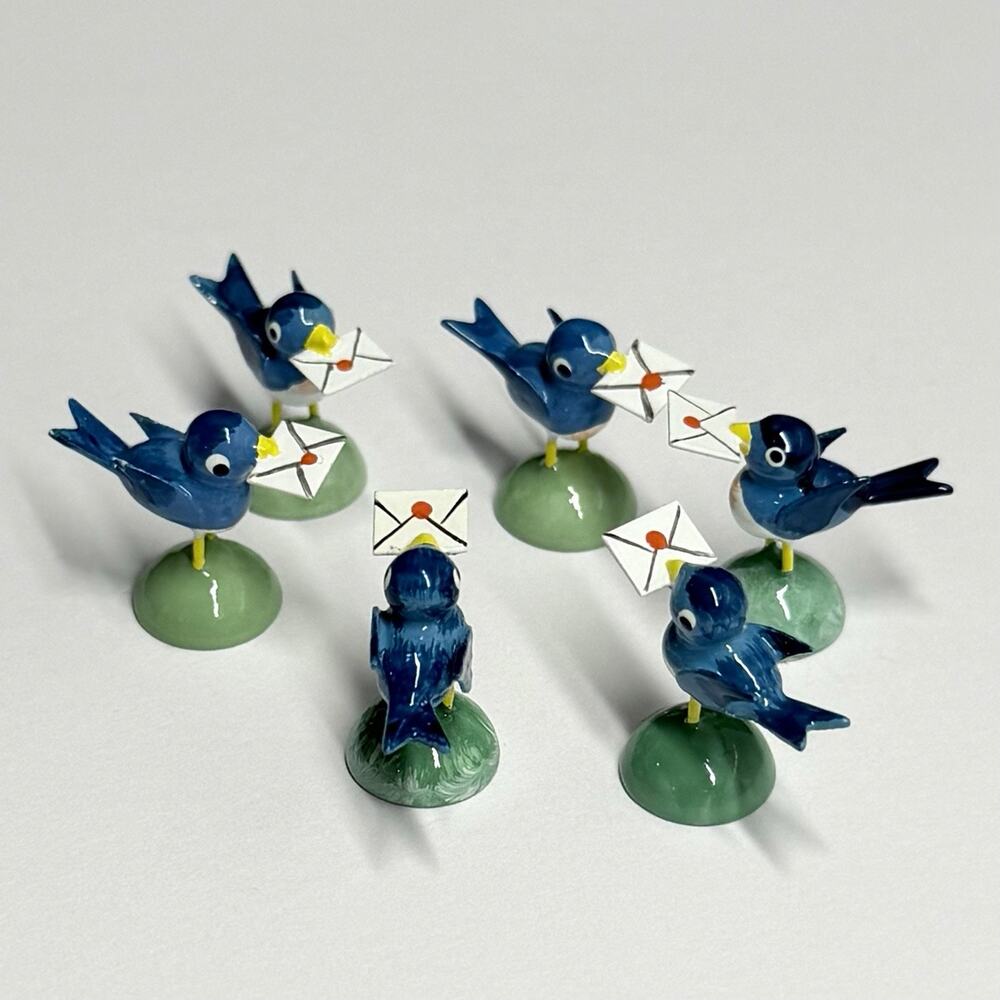 Wendt & Kuhn Miniature Carved Wood Blue Birds with Letter Erzgebirge W.u.K. - 6